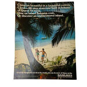 1970 Bahamas Island Tourism Vintage Full Page Print Ad Couple on Beach u